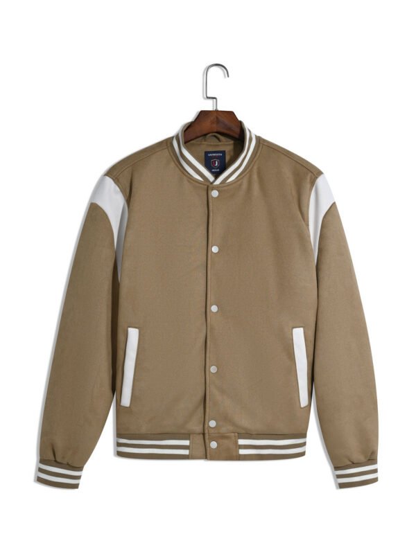 Beige Varsity Jacket with White Accents