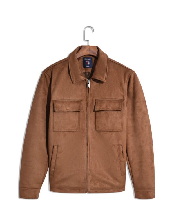 Brown Plain Faux Suede Aviator Jacket
